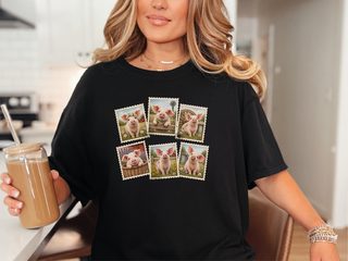Cute Farm Pig Postage Stamps funny shirt - photo 3