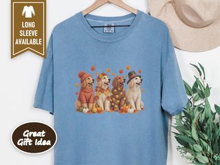 Festive Autumn Golden Retrievers doodle dog shirt - photo 7