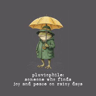 Pluviophile Definition Art Tee: Joyful Frog in Raincoat, Cozy Aestheti