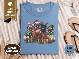 Christmas Pugs Sleigh Group doodle dog shirt - photo 6