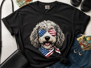 Sheepadoodle Patriotic Flag Sunglasses doodle dog shirt - photo 2