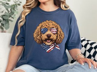 Patriotic Cavapoo American Flag doodle dog shirt - photo 8