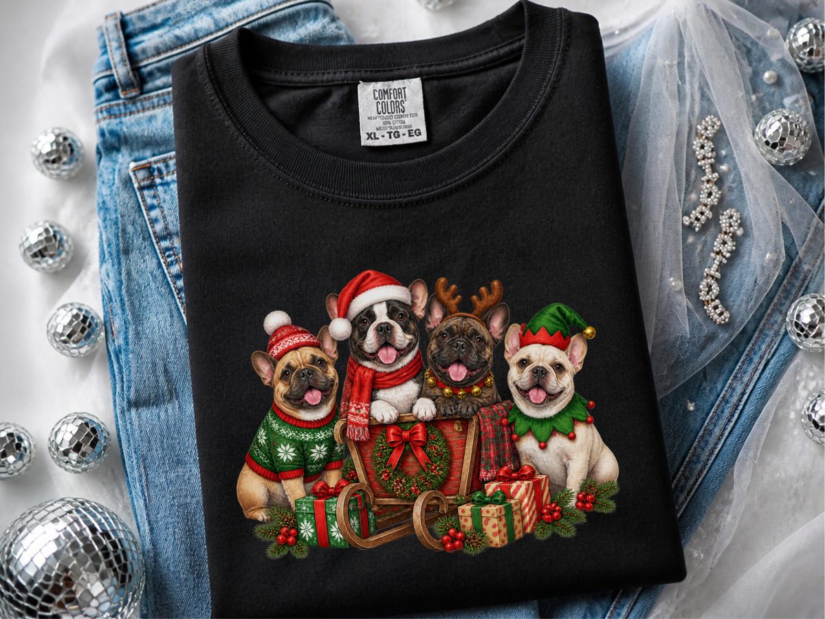 Christmas French Bulldogs Wooden Sleigh Frenchie Christmas Shirt