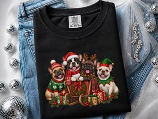 Christmas French Bulldogs Wooden Sleigh doodle dog shirt - photo 2
