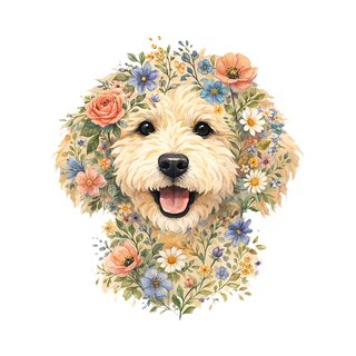 Golden Doodle Floral Watercolor Dog Art Print with Whimsical Flowers