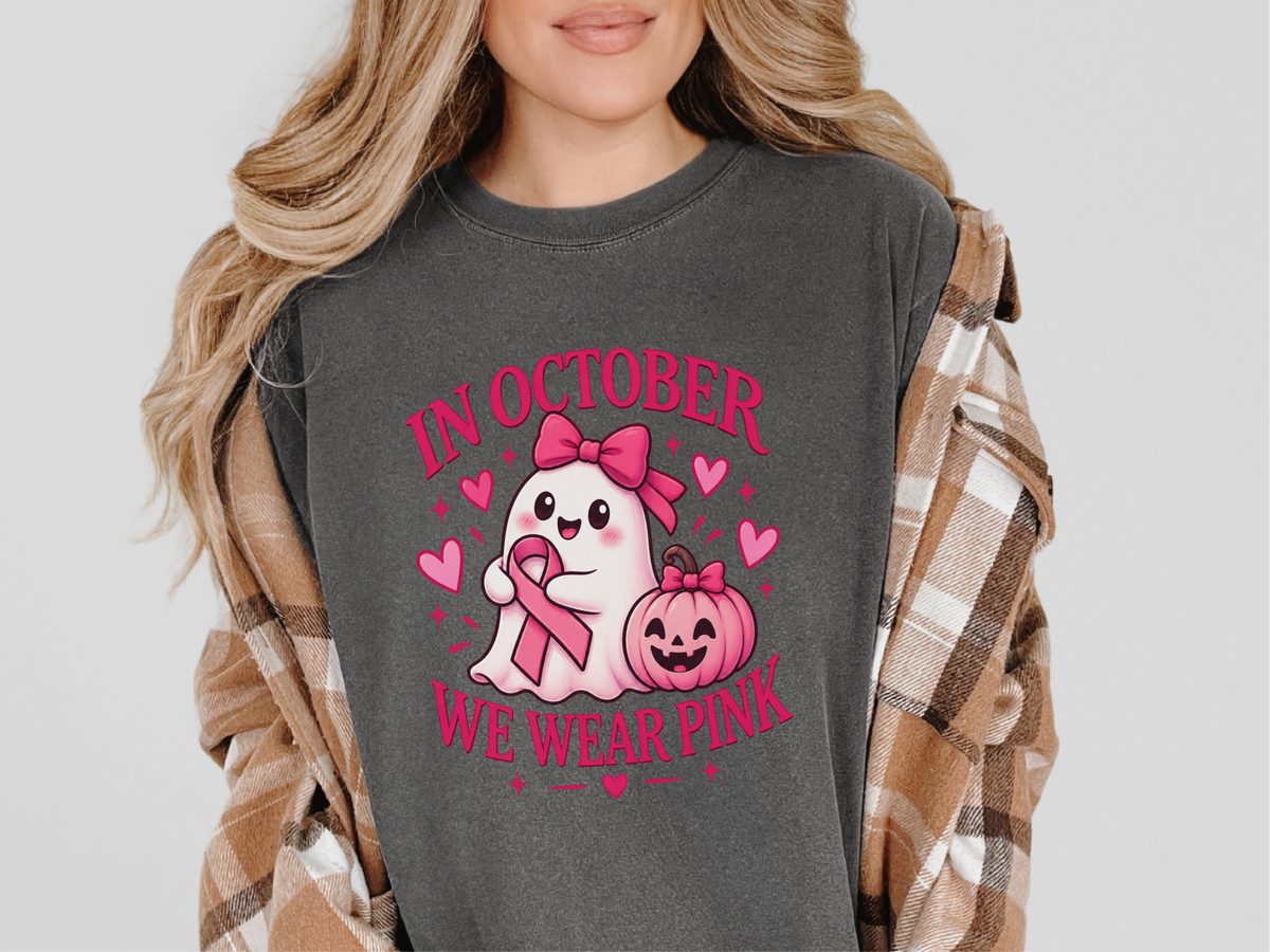 Cute Ghost Breast Cancer Awareness In October We Wear Pink Tee