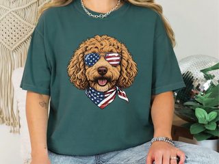 Patriotic Cavapoo American Flag doodle dog shirt - photo 6
