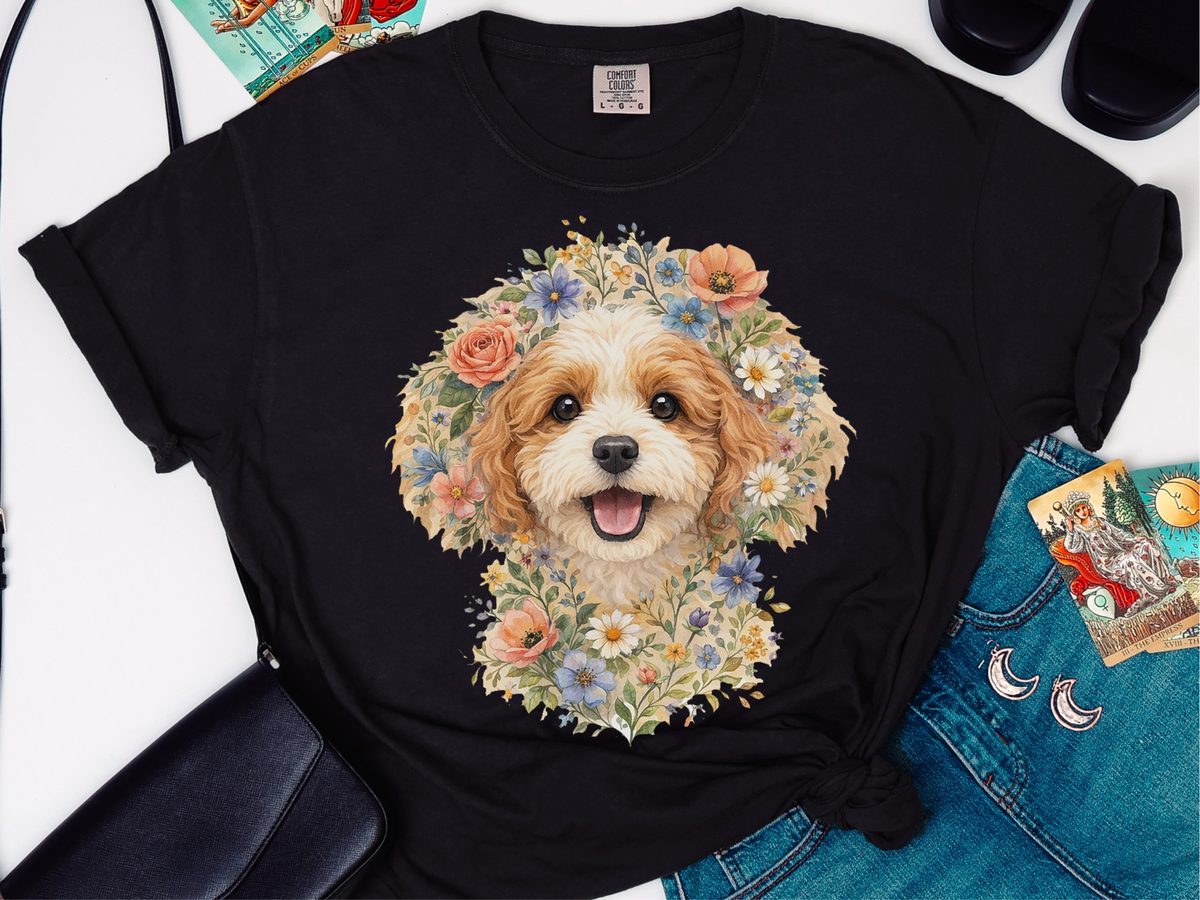 Cavapoo Floral Face Dog Watercolor Art Spring Summer Tee
