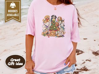 Festive Puppies Decorating Christmas Tree doodle dog shirt - photo 6