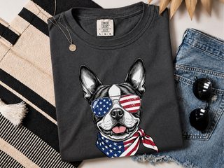 Patriotic Boston Terrier Sunglasses doodle dog shirt - photo 3
