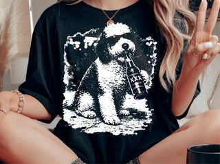 Sheepadoodle Drinking Beer doodle dog shirt - photo 1