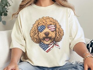 Patriotic Cavapoo American Flag doodle dog shirt - photo 7