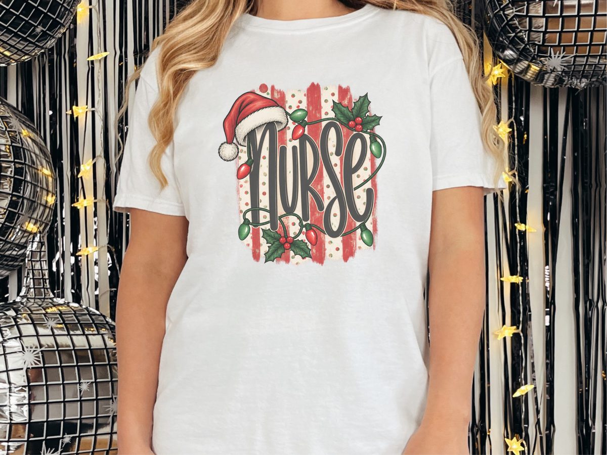 Christmas Nurse Santa Hat Graphic Tee Christmas Healthcare Shirt