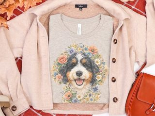 Bernedoodle Floral Crown Portrait doodle dog shirt - photo 8