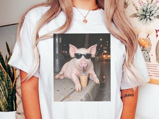 Cool Pig Drinking Iced Coffee funny shirt - photo 1
