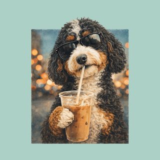 Bernedoodle Dog Iced Coffee Sunglasses Cool Trendy Animal Art Tee