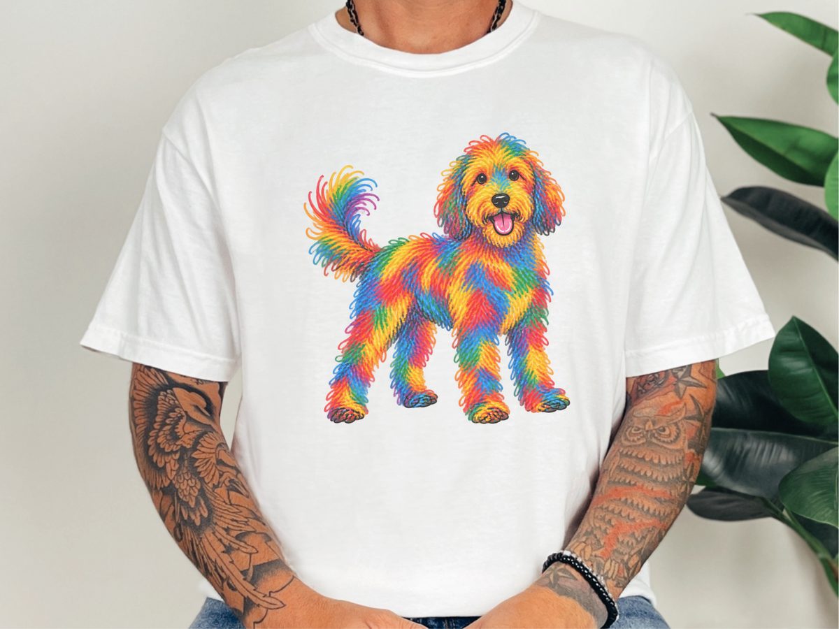 Colorful Rainbow Labradoodle Dog Garment-Dyed Heavyweight T-Shirt