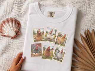 Vintage Postage Stamp Chicken Collage funny shirt - photo 1