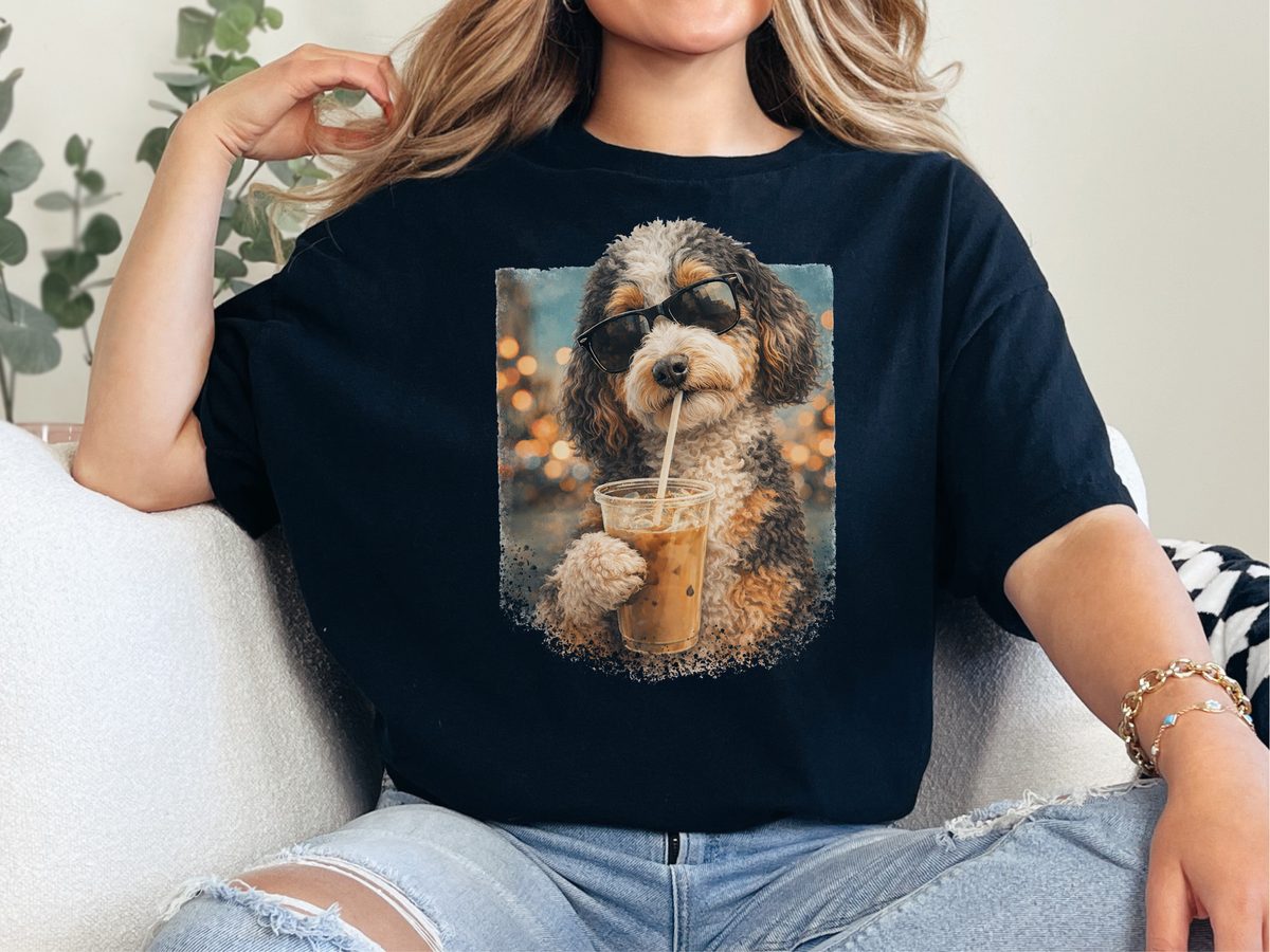 Aussiedoodle Iced Coffee Cool Dog - Modern Art Pet Lover T-Shirt