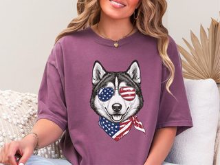 Patriotic Husky Sunglasses Bandana doodle dog shirt - photo 4