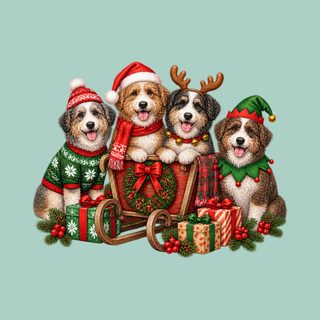Christmas Aussiedoodle Sleigh Group Santa Dog Shirt Holiday Dog Tee