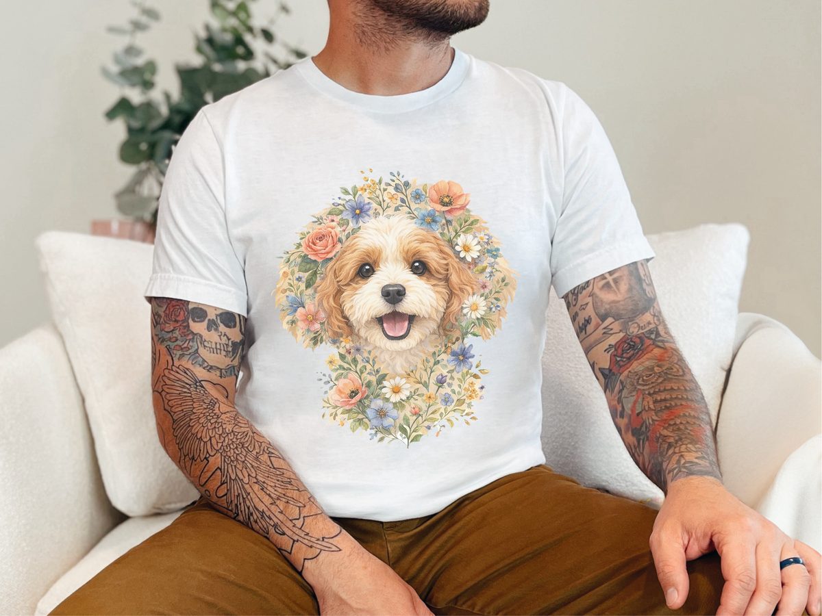 Charming Cavapoo Floral Face Watercolor Dog Portrait Art Print Decor