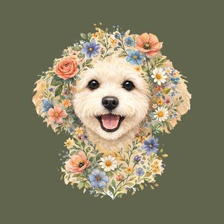 Maltipoo Floral Face Puppy Portrait Watercolor Art Pet Lover Gift Tee