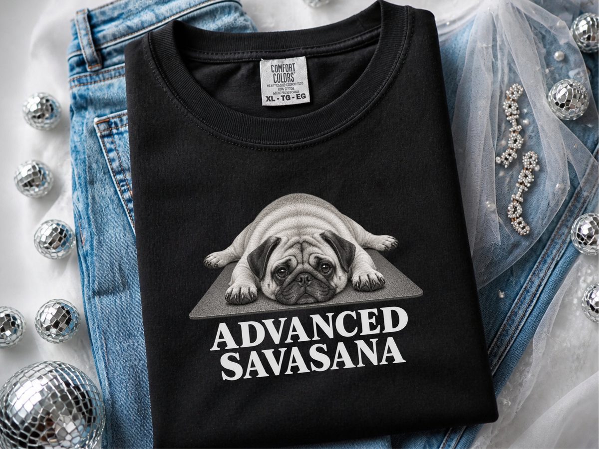 Pug Advanced Savasana Yoga Graphic Tee - Funny Pug Yoga Shirt