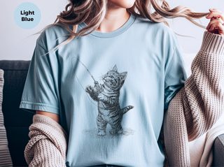 Kitten Fishing Vintage Engraving funny shirt - photo 5