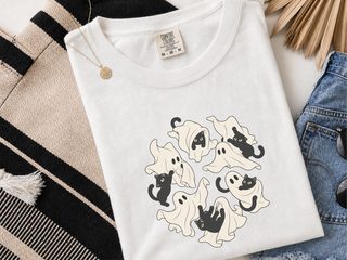 Playful Ghost Sheet Black Cats funny shirt - photo 3