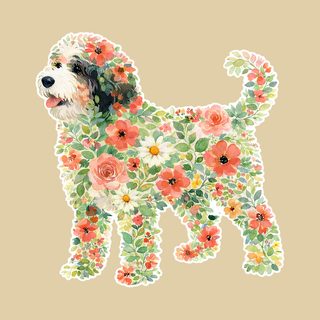 Bernedoodle Floral Silhouette Dog Pet Portrait Nature Print Tee