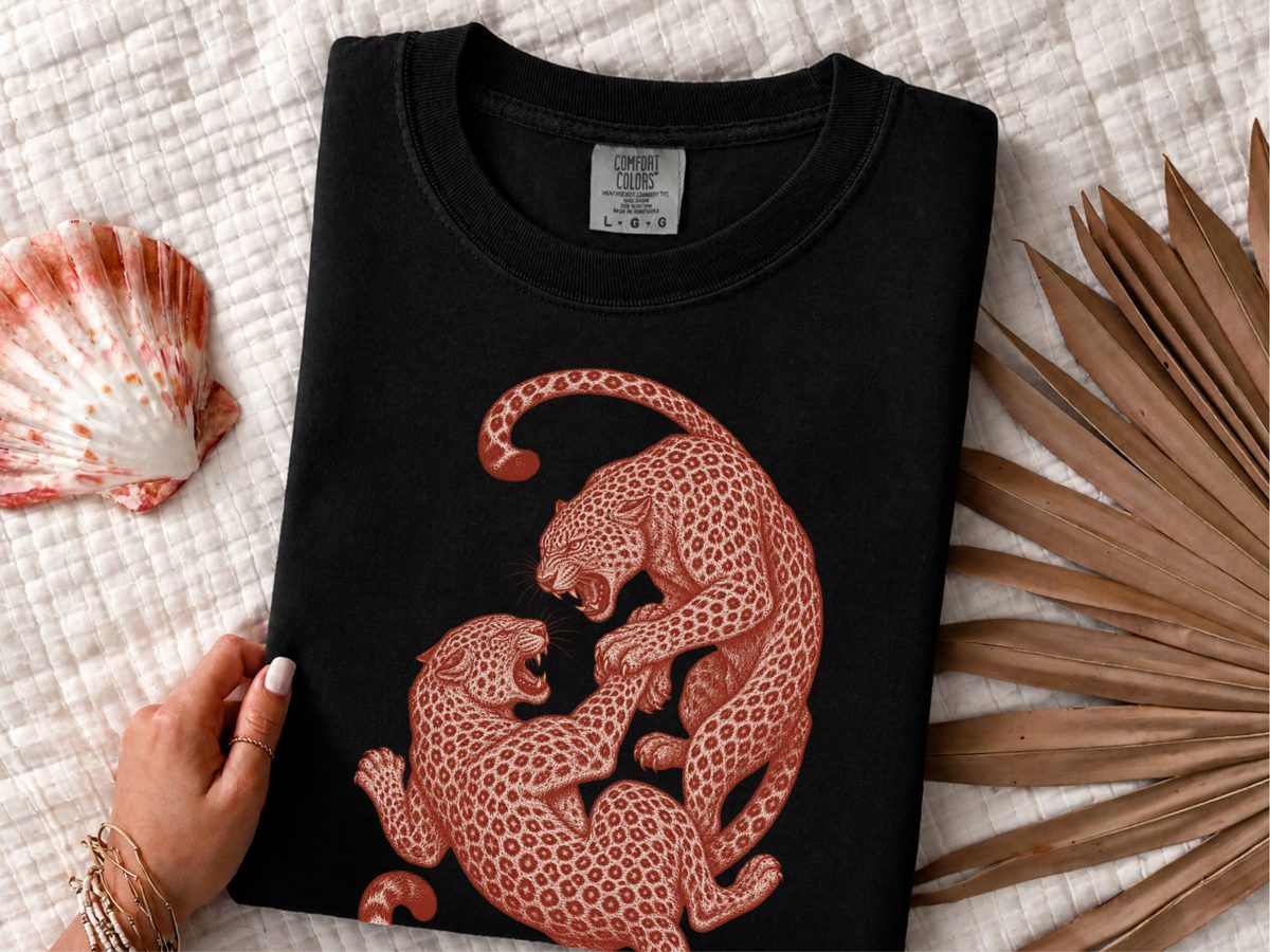 Leopard Fighting Illustration Comfort Colors Retro Leopard Shirt