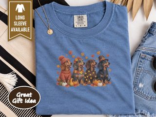 Four Dachshunds Autumn Pumpkins doodle dog shirt - photo 6