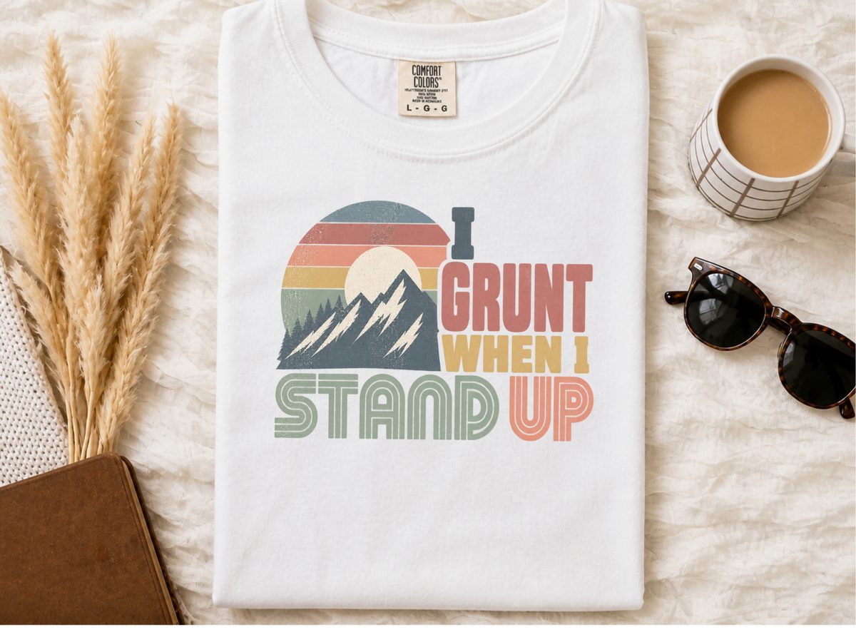 Funny Grandpa Shirt I Grunt Retro Mountain Sunset Graphic Tee
