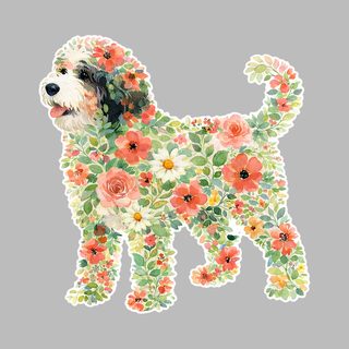 Bernedoodle Floral Silhouette Dog Art Print for Pet Lovers & Home