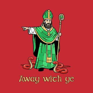 Away with ye St. Patrick Kicking Out Snakes Hand-Drawn Art Tee