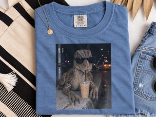 Dinosaur Drinking Iced Coffee funny shirt - photo 5