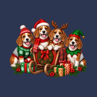Four Beagles Christmas Sleigh Santa Dog Shirt for Beagle Lovers