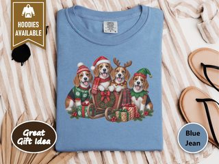 Four Beagles Christmas Sleigh doodle dog shirt - photo 7