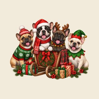 Christmas French Bulldogs Wooden Sleigh Frenchie Christmas Shirt