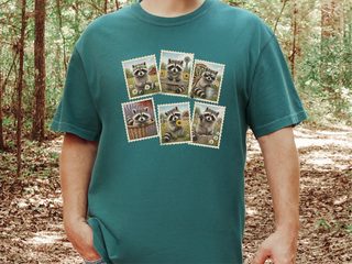Cool Raccoon Postage Stamps Collage funny shirt - photo 8