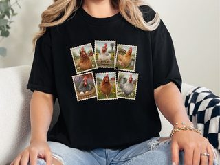 Vintage Postage Stamp Chicken Collage funny shirt - photo 2