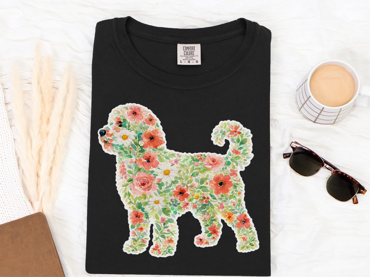 Australian Doodle Floral Silhouette Dog Lover Spring Flower Tee