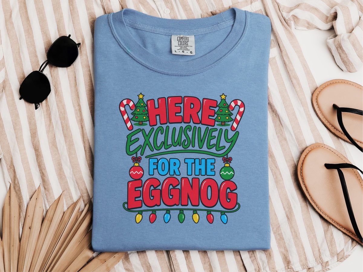 Festive Eggnog Christmas Typography Shirt Funny Holiday Drinking Tee