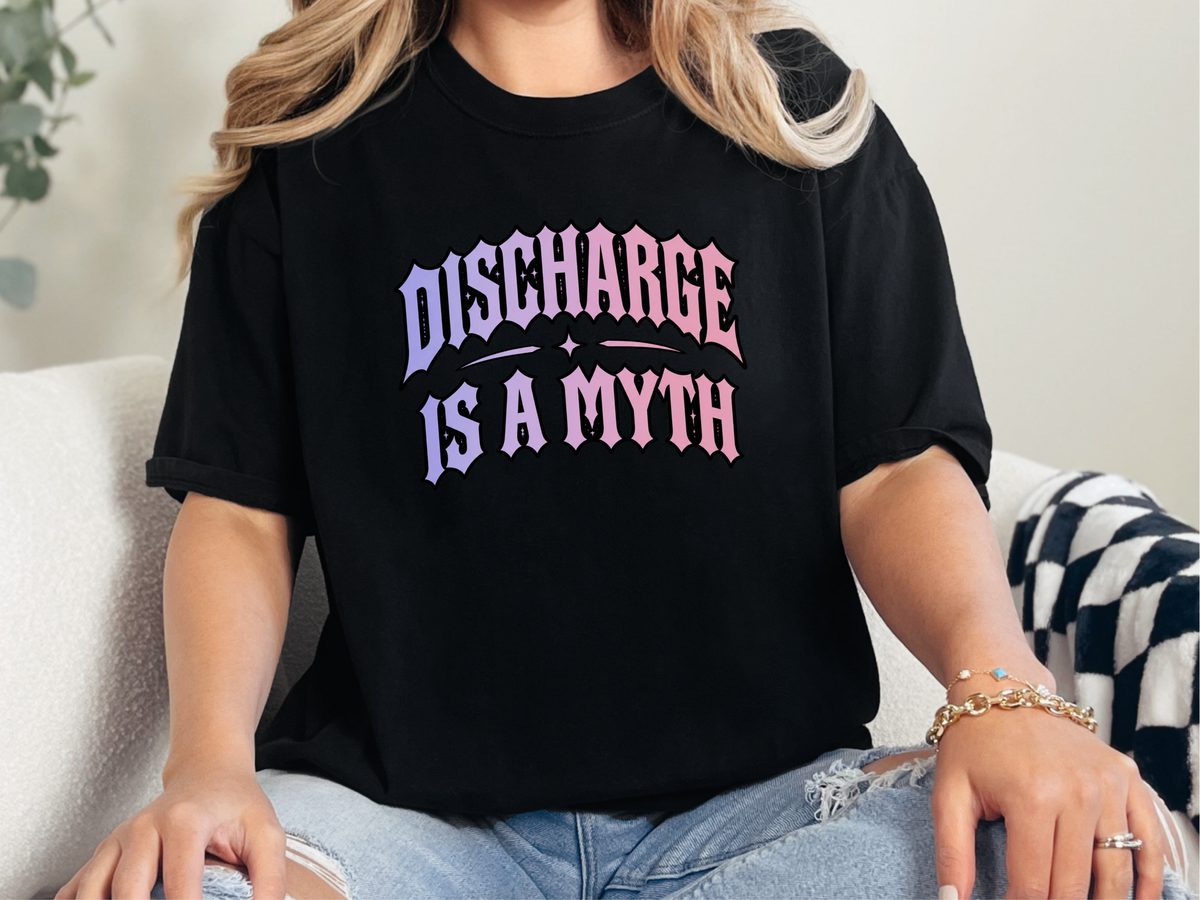 Discharge Is A Myth Gothic Text T-Shirt