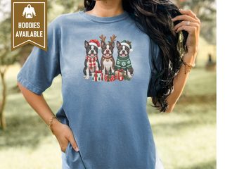 Three Boston Terriers Christmas doodle dog shirt - photo 6