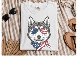 Patriotic Husky Sunglasses Bandana doodle dog shirt - photo 1