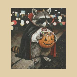 Comfort Colors Raccoon Dracula Halloween Candy Bucket Tee - Spooky Trick or Treat Shirt