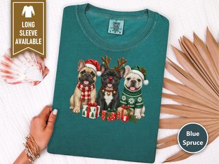 Three French Bulldogs Christmas doodle dog shirt - photo 7