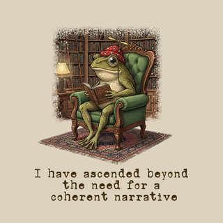 Absurdist Frog Scholar Tee: Beyond Coherent Narrative Weirdcore Humor